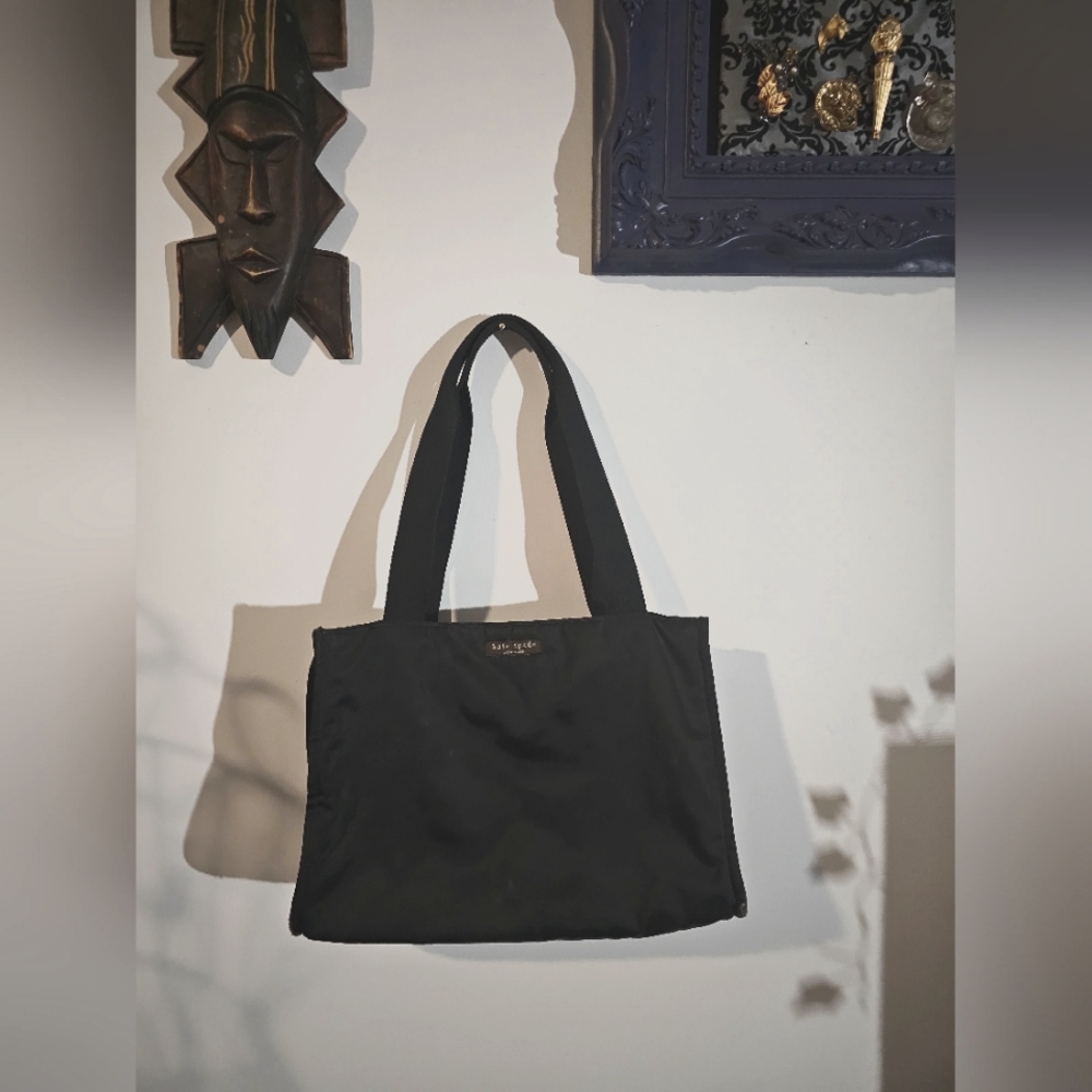 Kate Spade New York Classic Y2K nylon black tote, some wear, nostalgia
